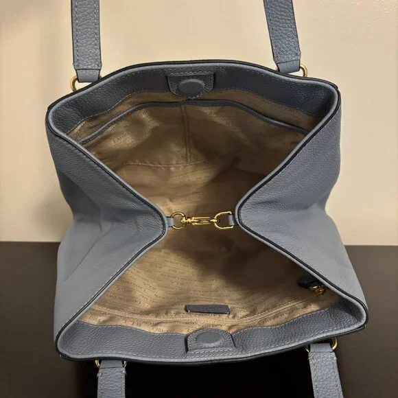 Lauren Ralph Lauren Blue Leather Embossed Logo and Anchor Tote - Picture 9 of 11